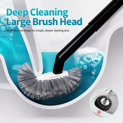 Toilet Brush and Holder Set, Curved Angled Toilet Bowl Cleaner Brush with Under Rim Cleaning, Wall-Mounted Toilet Scrubber & Bathroom Deep Cleaning Supplies Kit（Crevice Brush Included） Black(2-Pack)