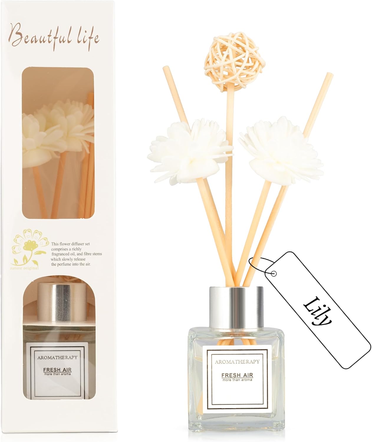 Reed Diffuser Set, 1.7 fl oz Scent Diffuser with Sticks, Freesia Scent for Bathroom Accessories Shelf Decor, Air Fresheners for Home, Home Fragrance Products, House Office Room Decor Aesthetic Gift