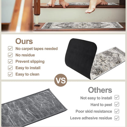 OJIA Stair Treads Non Slip for Wooden Steps Indoor 15PCS Carpet Stair Treads, Rubber Backing Stair Carpet Treads, Residue Free 8"x30" Staircase Step Treads Edging Stair Rugs for Kids & Pets, Gray