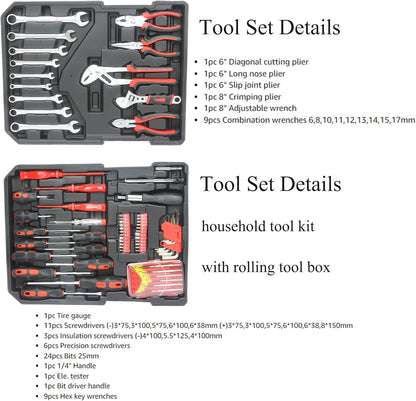 899PCS Tool Set, Household Tool Kit with Rolling Tool Box, Complete Tool Box Set Hand Tool Set with Tool Box, Mechanic Tool Set Rolling Tool Set for Auto Repair/Home Tool Set (Black)