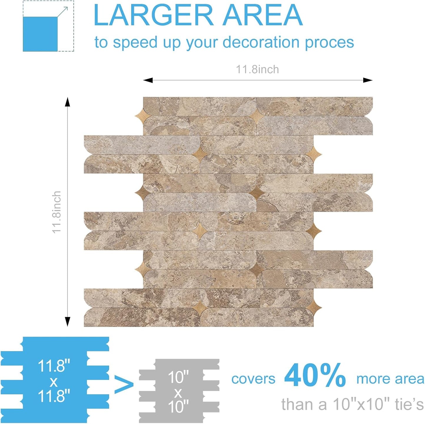 Peel and Stick Backsplash Tile, 10 Sheets Waterproof PVC Wall Tiles for Kitchen Bathroom, Thick Self Adhesive Stick on Backsplash, Covers 9.67 Sq.Ft