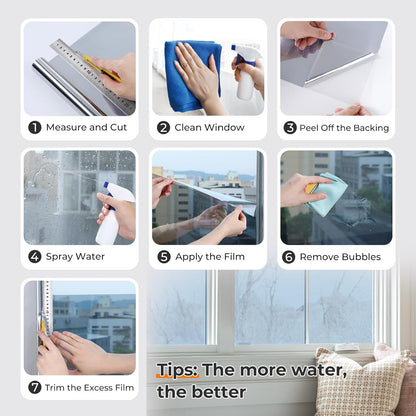 DOWELL Window Privacy Film, Frosted Glass Window Film, Static Cling Non-Adhesive Glass Clings, Sun Blocking Opaque Coverings, Reusable Door Stickers for Bathroom Home Office, Pure, 17.5" x 78.7"