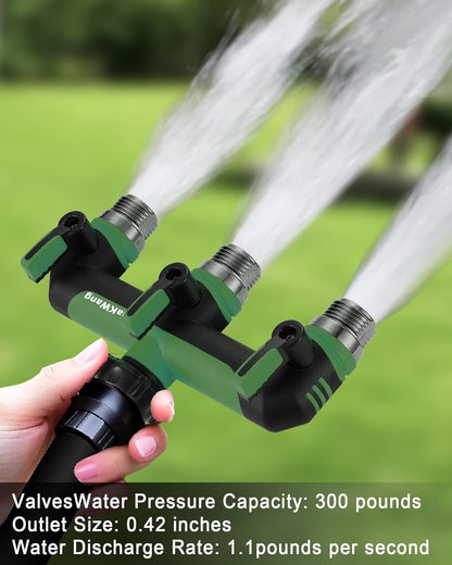 Garden Hose Splitter 2 Way, Heavy Duty Water Hose Spigot Bib Splitter, Outdoor Faucet Splitter with Shutoff Valve, T Adapter Connector with 3/4 - Inch GHT Thread (Grey)