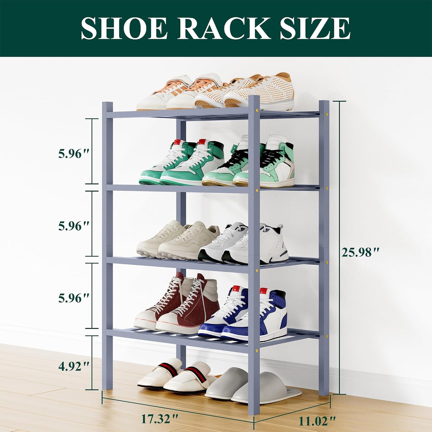 Smiry Bamboo Shoe Rack, 3 Tier Free Standing Wooden Shoe Organizer, Stackable Wood Shoe Storage Shelf for Closet, Entryway, 12 Vertical Slats, 2+1 Stack Standard Legs, 26.8"x11"x19.5", Natural