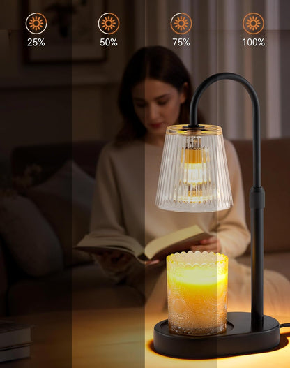 Adjustable Candle Warmer Lamp with Timer - Electric Light Wax Warming Dimmable Flameless Top Melter Heater Melting Heating Height Small Jar Candles Gifts Women Mom Birthday Home Desk Modern Decor