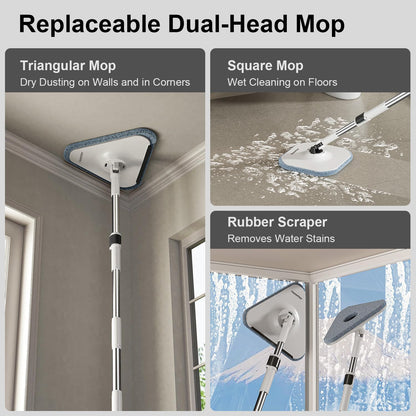 HoMettler Mop and Bucket Set, Spin Mop and Detachable Inner Mop Bucket with Separate Dirty/Clean Water System, Self-Wringing Square Mops for Floor/Wall Cleaning with 6 Microfiber Pads