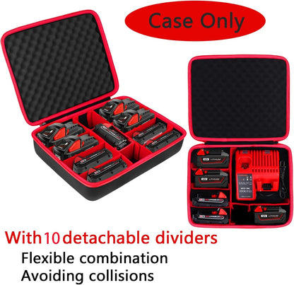 khanka Hard Battery Storage Box Holder, Carrying Case Replacement for Milwaukee M12 M18 18V and Charger - Holds 12V M18 18V 2.0/3.0/4.0/5.0/6.0/6.5/8/9.0/12.0-Ah Battery, Charger (Case Only)