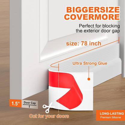 Door Draft Stopper, Door Sweep for Bottom of Door, Weather Stripping Door Seal Gap Filler Bottom Blocker Soundproof Cold Air Insulation Save Energy Installs Quickly and Easily (White, 39‘’)