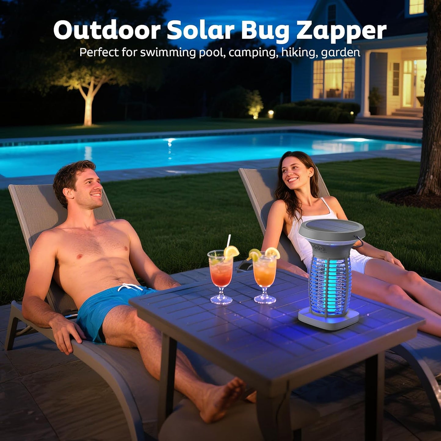 OnBeam Solar Bug Zapper Outdoor, 4200V Electric Mosquito Killer for Patio | Solar & USB-C Charging, IPX5 Waterproof, Auto Mode, SOS Light, Indoor Fly Trap for Home, Backyard, Garden, Camping