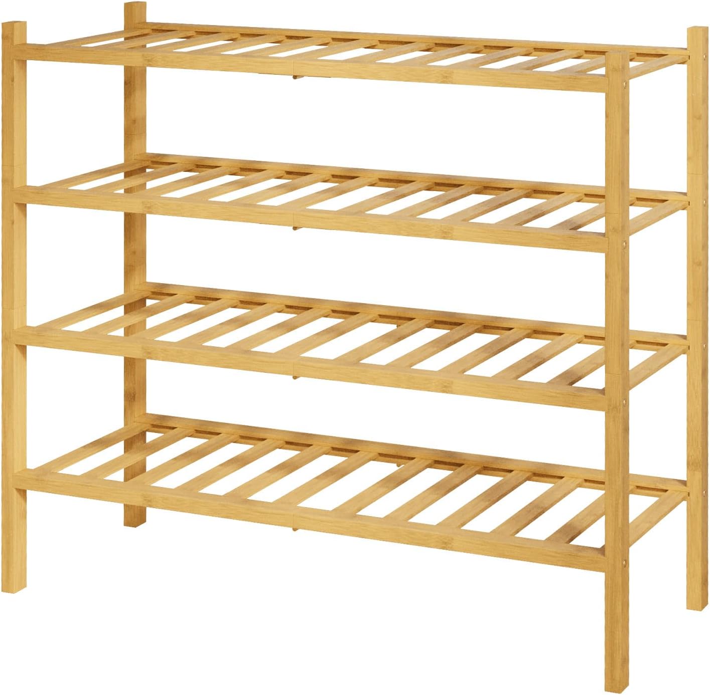 Kitsure Bamboo Wooden Shoe Rack for Closet - Stackable Shoe Organizer with Modular Structure, Space-Saving Shoe Shelf for Entryway, Living Room, Bedroom, 26.8" x 11" x 18.9", Natural