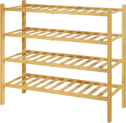 Kitsure Bamboo Wooden Shoe Rack for Closet - Stackable Shoe Organizer with Modular Structure, Space-Saving Shoe Shelf for Entryway, Living Room, Bedroom, 26.8" x 11" x 18.9", Natural