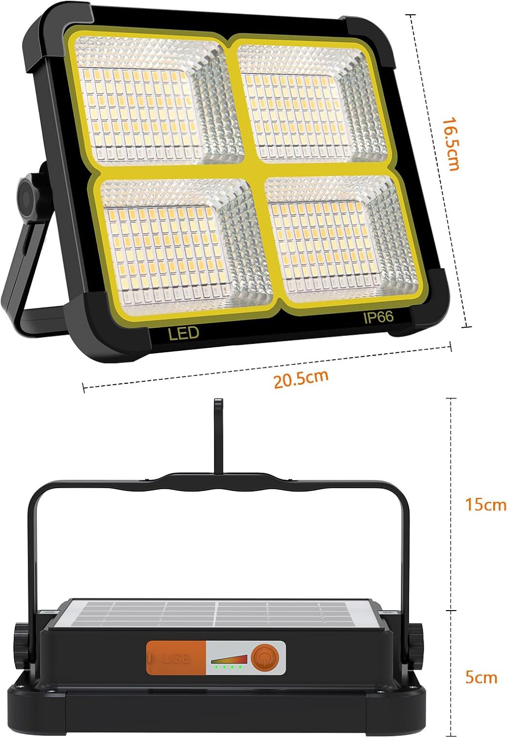 Portable LED Work Solar Light 100W 16500mAh 10000 LM with Stepless Brightness Job Site Battery Rechargeable LED Floor Light for Emergency Worklight for Hurricane