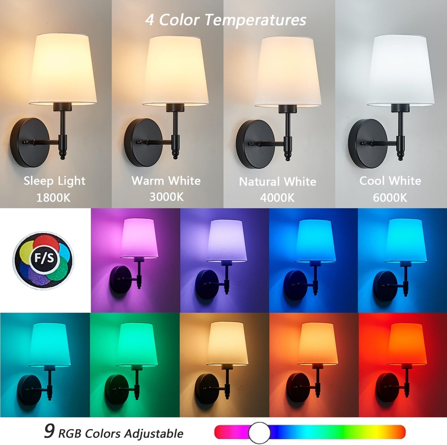 Battery Operated Wall Sconce Set of 2, Brushed Gold Rechargeable Wall Lights with Remote Control and Dimmable LED Bulbs, 13 Light Colors Wireless Wall Lamps for Bedroom Living Room Hallway (Gold)