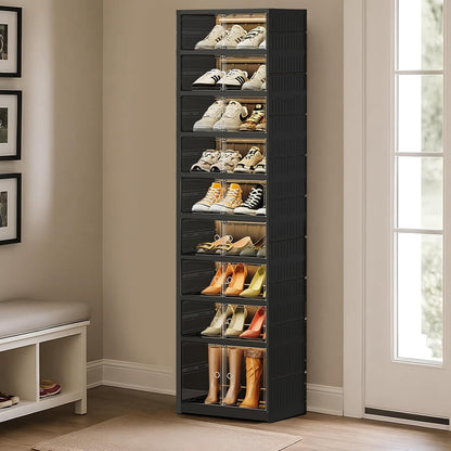 SYNCVIBE Shoe Rack Organizer for Closet Entryway Foldable Sneaker Storage Shoe, Collapsible Shoe Cabinet, Stackable Shoe Storage Cabinet with Lids for Living Room (6 Tiers 24 Pairs)