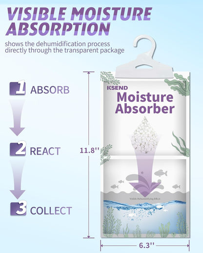 Ksend Moisture Absorbers 8 Packs - 9.8 oz Dehumidifier Bags, Portable Moisture Hanging Bags for Closet, Bathroom and Kitchen, Fragrance Free, 11.8'' x 6.3''
