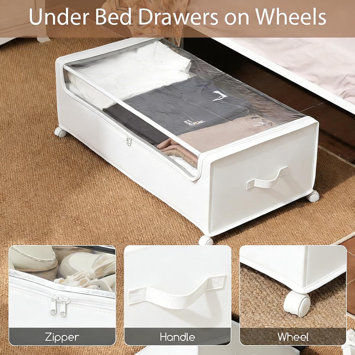 FOUCSSOMEI Under Bed Storage with Wheels, Under The Bed Storage Drawers On Wheels, Rolling Underbed Drawers, Lockable, Heavy Duty