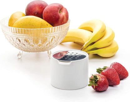 RSVP Endurance Kitchen Collection Ceramic Fruit Fly Trap, Stainless Steel Lid, Dishwasher Safe, 3.25x2.5