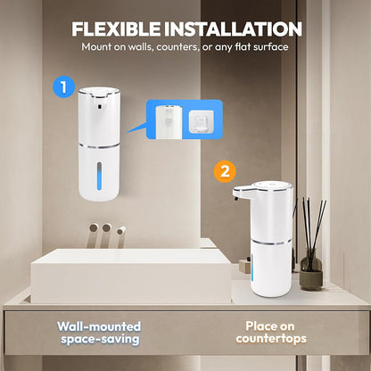 2 Pack Automatic Foaming Soap Dispenser,Touchless Foam Soap Dispenser,12.8oz Rechargeable Wall Mounted Smart for Bathroom and Kitchen Dish Soap,Easy for Toddlers(White)