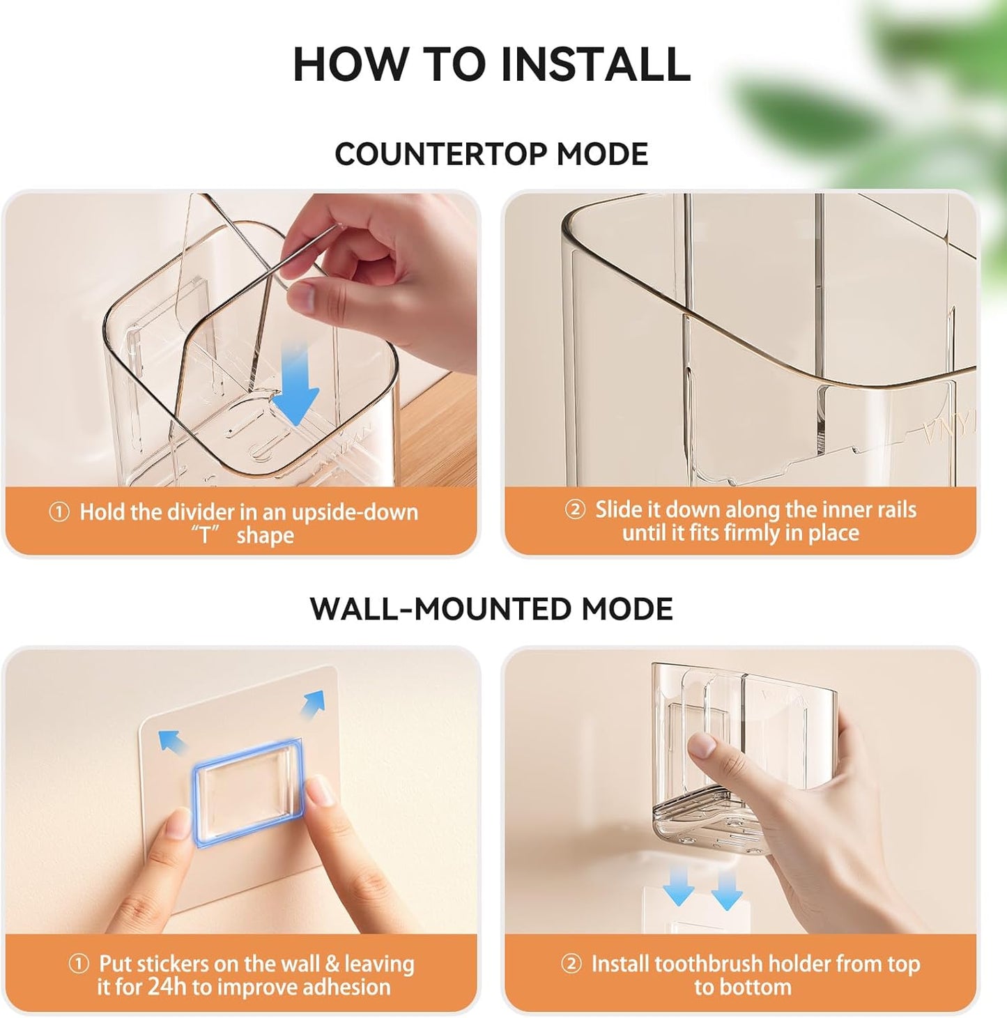 Toothbrush Holders for Bathrooms, 3 Slots Detachable Toothbrush Holder Wall Mounted with Divider, Removable Electric Tooth Brush and Toothpaste Holder Organizer for Bathroom Countertop/Kitchen/Office