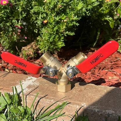 HQMPC Garden Hose Y Valve Splitter Brass Hose Splitter With Stainless Steel Long Handle Brass Garden Hose Adapter 2 Way Y Valve 3/4" GHT Thread 2pcs