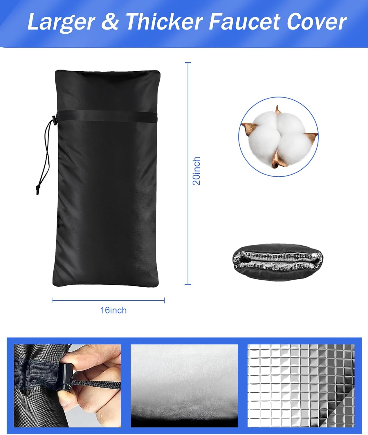 Extended Outdoor Faucet Cover for Winter Freeze Protection, POROLIR Large 25" H x 13" W Thicker Insulation Long Winter Sock for Outdoor Sprinkler Yard Hydrant Hose Bib Insulated Spigot Black