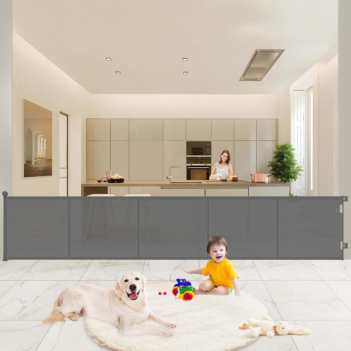 Pawtners Retractable Baby Gates Extra Wide, 41" Tall Extends up to 71" Wide, Dog Gate Indoor for Stairs, Pet Gate with Support Rods for Doorways Hallways Indoor & Outdoor-Black