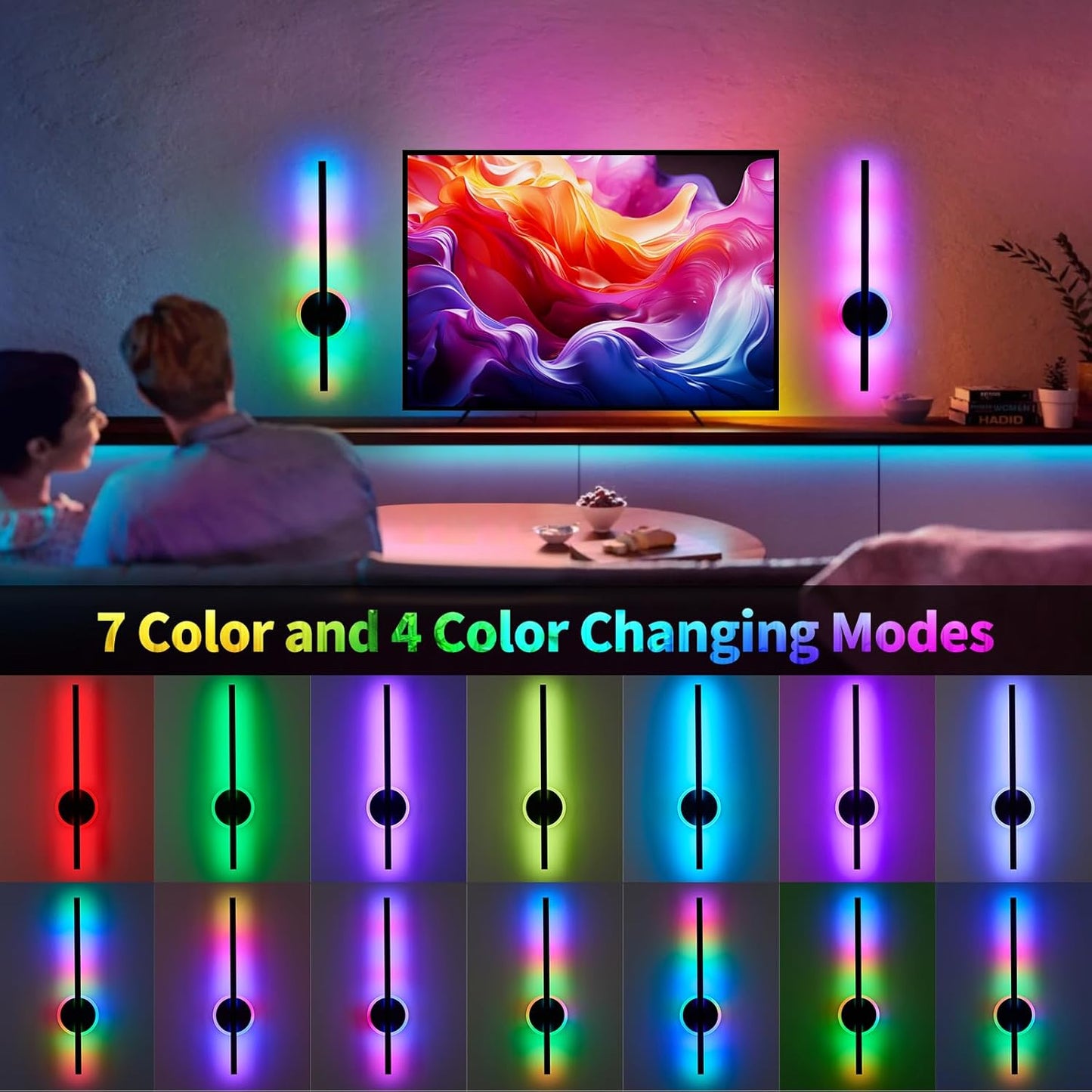 24 Inch Battery Operated Wall Sconce Set of 2, Dimmable Battery Sconces with Remote Control, 8000 mAh Rechargeable Sconces, 350° Rotate Modern LED Lights for Bedroom, Living Room, Black Gold