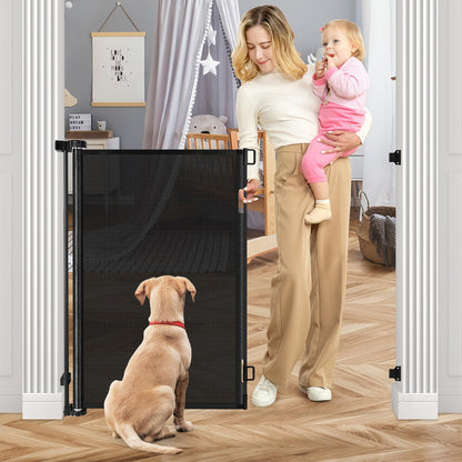 42 Inch Extra Tall Dog Gate Indoor 55” Wide Puppy Gates for The House Prevent Kids/Pets from Jumping Over Retractable Extra Tall Baby Gates for Doorways Retractable Outdoor Pet Gate for Stairs, Black