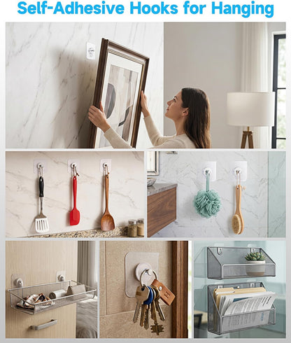 Adhesive Hooks for Wall(13lb Max), Wall Hangers Without Nails for Photos Frames, Utility Waterproof and Oil Resistant Self Adhesive Hooks for Kitchen, Bathroom, Home and Office -10 Pack