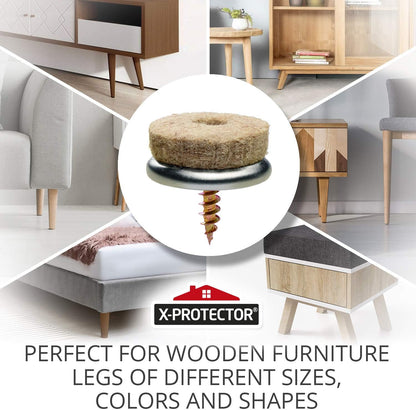 Screw-On Felt Pads X-Protector – 24 Felt Chair Pads for Hardwood Floors 1.1" – Premium Chair Glides – Beige Floor Protectors for Furniture Legs – The Best Furniture Sliders for Hardwood Floors