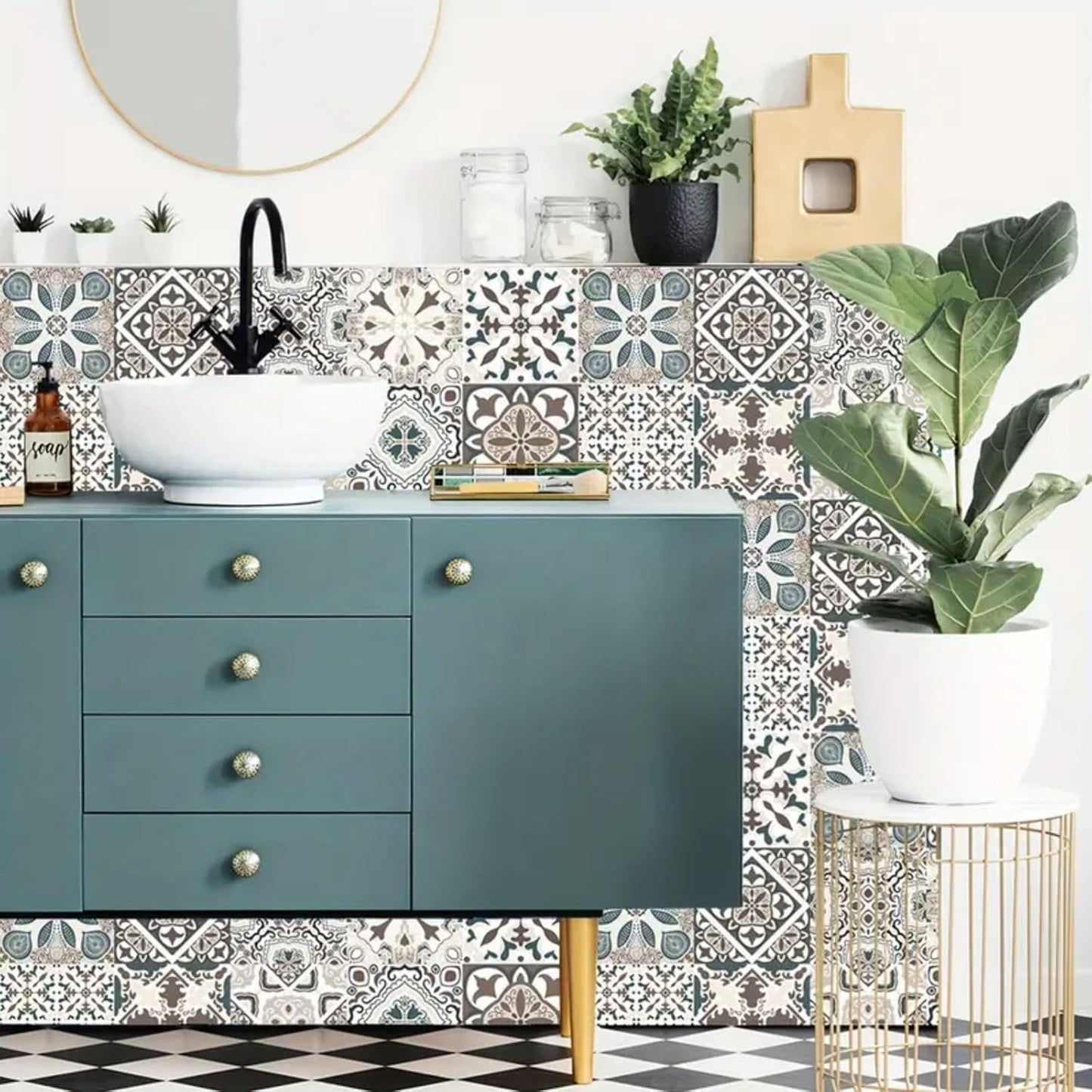 10PCS Peel and Stick Tile Backsplash Stickers, 4"x4" DIY Backsplash Mandala Style Stickers for Kitchen & Bathroom, Self-Adhesive Removable Waterproof Tile Decals for Home Decor