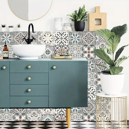 10PCS Peel and Stick Tile Backsplash Stickers, 4"x4" DIY Backsplash Mandala Style Stickers for Kitchen & Bathroom, Self-Adhesive Removable Waterproof Tile Decals for Home Decor