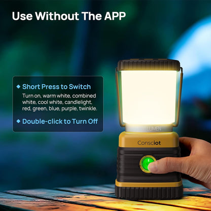 Consciot LED Battery Powered Camping Lantern, 1000LM, 4 Light Modes, IPX4 Waterproof Portable Tent Flashlight for Power Outages, Emergency, Hurricane, Hiking, Light Green, 2-Pack