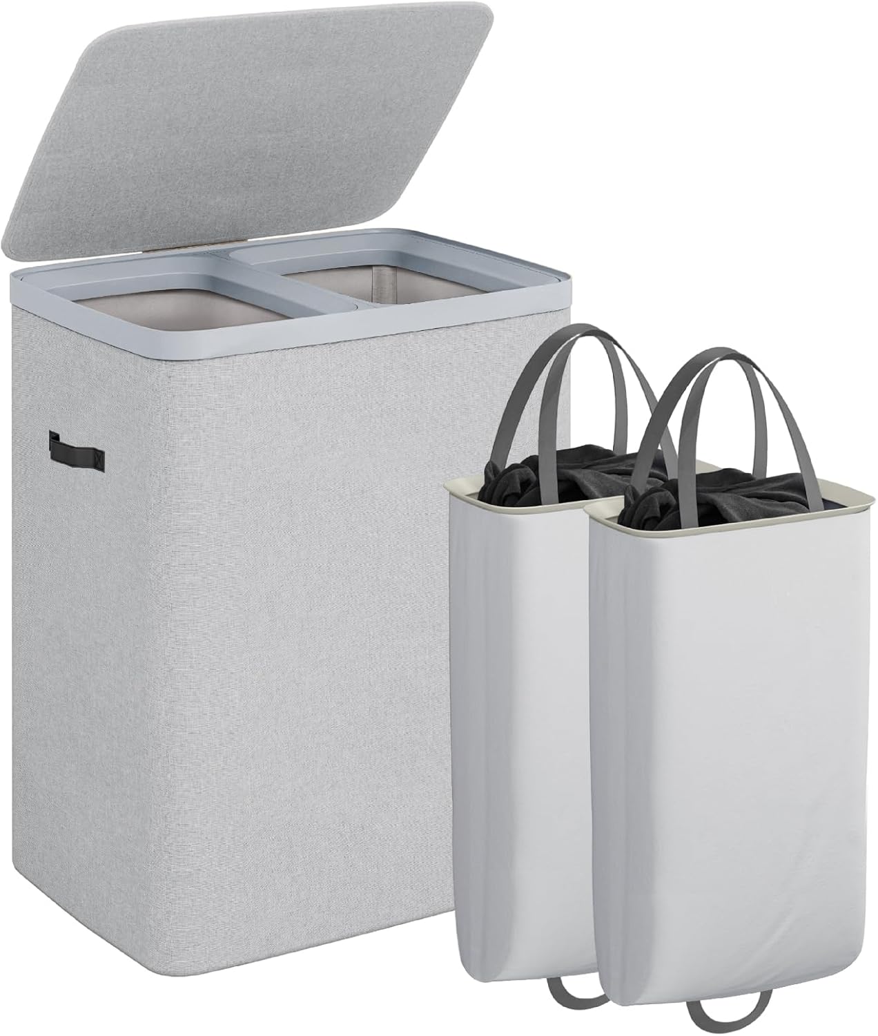 CASAMAYA Laundry Basket with Lid, Laundry Hamper 3 Section, 190L collapsible Laundry Organizer, Easy Assembly, with Handles and Removable Liners, 25.2 x 15.7 x 29.5 Inches, Beige JSP904M