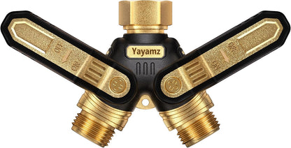 Garden Hose Splitter 2 Way,Heavy Duty All Metal Water Hose Y Splitter | Shut Off Valves,3.6" Easy-Turn Handles,Full Flow Leak-Resistant 3/4" GHT Outdoor Faucet Splitter for Lawn,Garden & Irrigation