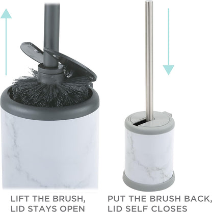 Bath Bliss Toilet Brush and Holder | Self Closing Lid | 360 Degree Brush Head | Bathroom Cleaning | Compact Size | Storage and Organization | Stainless Steel