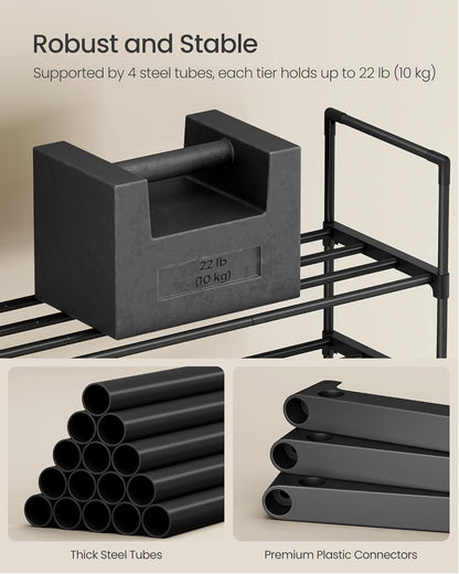 SONGMICS Shoe Rack, 6-Tier Shoe Organizer, Metal Storage Shelf, Upright or Upside Down, for 24-30 Pairs, Stackable, for Entryway, 11.8 x 36.2 x 42.7 Inches, Black ULSA306BH01