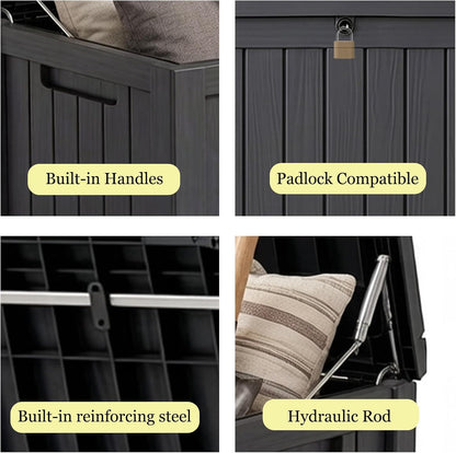 MAKINO 152 Gallon Resin Outdoor Storage Box, Waterproof Deck Box with Lockable Lid, Outside Storage Box for Patio Furniture, Pool Accessories, Garden Tools, Storage Bench for Backyard, Porch, Black