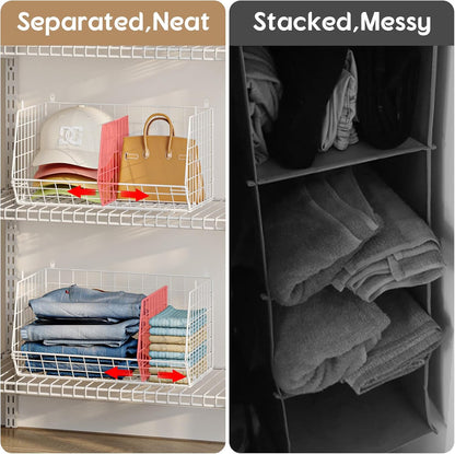 Jautokerdar 4 Tier Hanging Closet Organizer with Dividers,Extra Large Storage Hanging Shelf with 5 S Hooks 4 Dividers,Hang on Wire Closet Shelving Clothes Organizer-Black