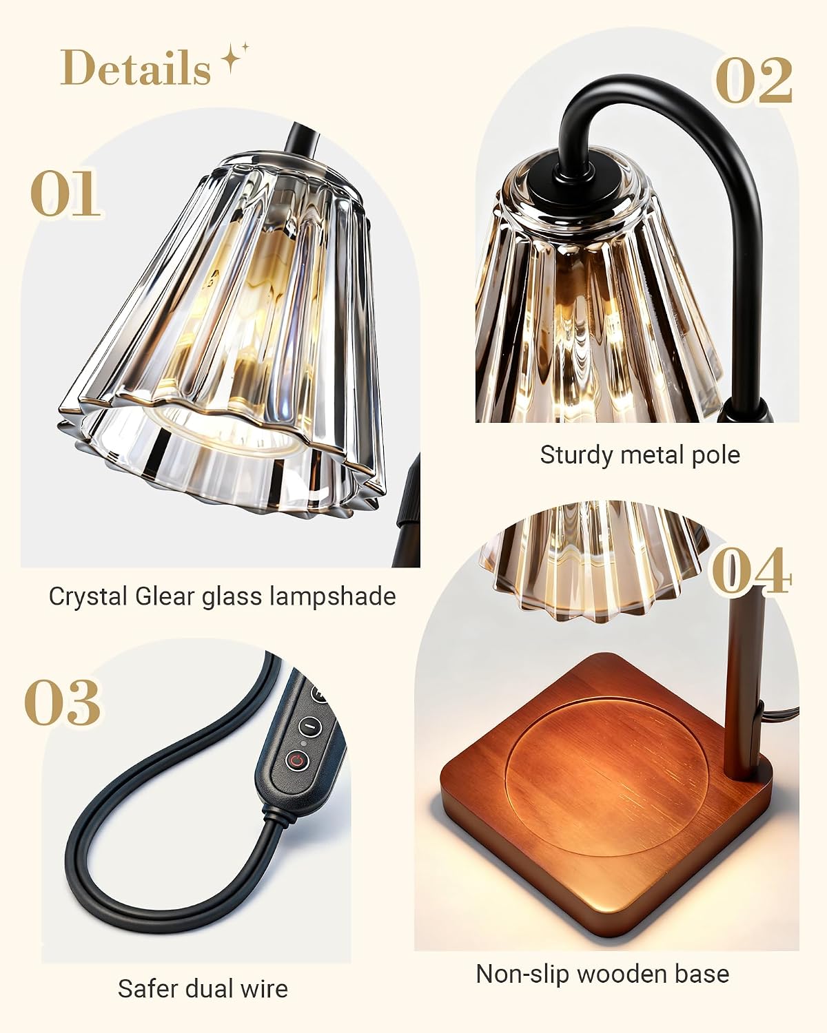 Marycele Candle Warmer Lamp with Timer & Dimmer - Mothers Day Gifts for Women Mom Her, Aesthetic Office Home Decor, Adjustable Height Wax Melter for Candle Jar & 3-Wick Candles (2 Bulbs Included)