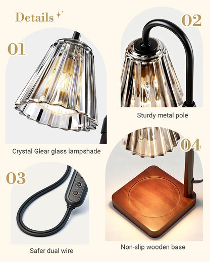 Marycele Vintage Candle Warmer Lamp with Timer Dimmer, Adjustable Height | Vintage farmhouse style with 2 bulbs, adjustable height, timer and dimmer for flameless fragrance in bedroom or home gifts