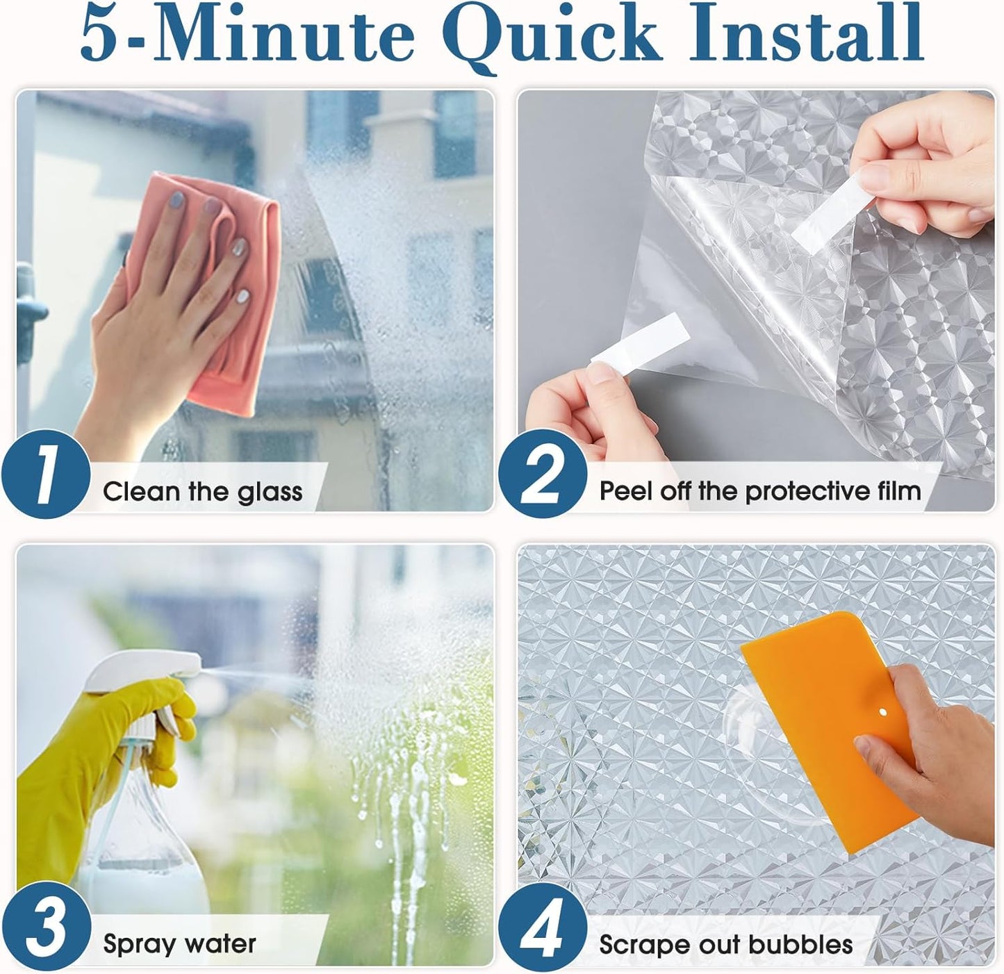 Windimiley 3D Diamond Frosted Window Privacy Film, Static Cling No-Glue Removable Vinyl, UV Blocking Heat Control for Bathroom Bedroom Door, 17.5 x 78.7 inch