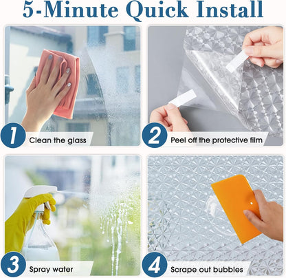 Windimiley 3D Diamond Frosted Window Privacy Film, Static Cling No-Glue Removable Vinyl, UV Blocking Heat Control for Bathroom Bedroom Door, 17.5 x 78.7 inch