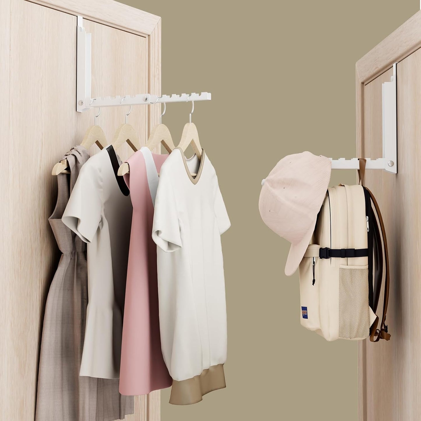 2 Pack Over The Door Hanger Folding Clothes Drying Rack, Folding Hanging Coat Rack for Indoor Laundry Room Compact Small Space Foldable Portable Clothing Hanger Hook Collapsible (Wihte-2(Upgraded))