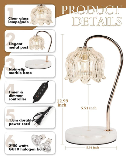 Funistree Flower Candle Warmer Lamp with Timer & Dimmer, Adjustable Height Candle Warmer, Christmas Birthday Gifts for Women Mom, House Warming New Home Decor, Wax Warmer with 2 Bulbs for Jar Candles
