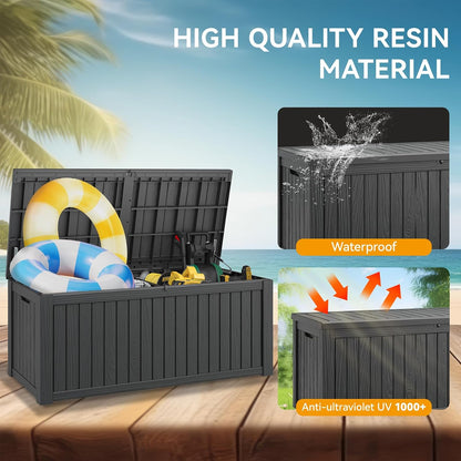 KAMABOKO 31 Gallon Outdoor Storage Box, Resin Deck Boxes Indoor and outdoor, Waterproof Storage Box Lockable Lid for Garden Tools, Package Delivery, Pool Supplies, Patio Cushions, Black