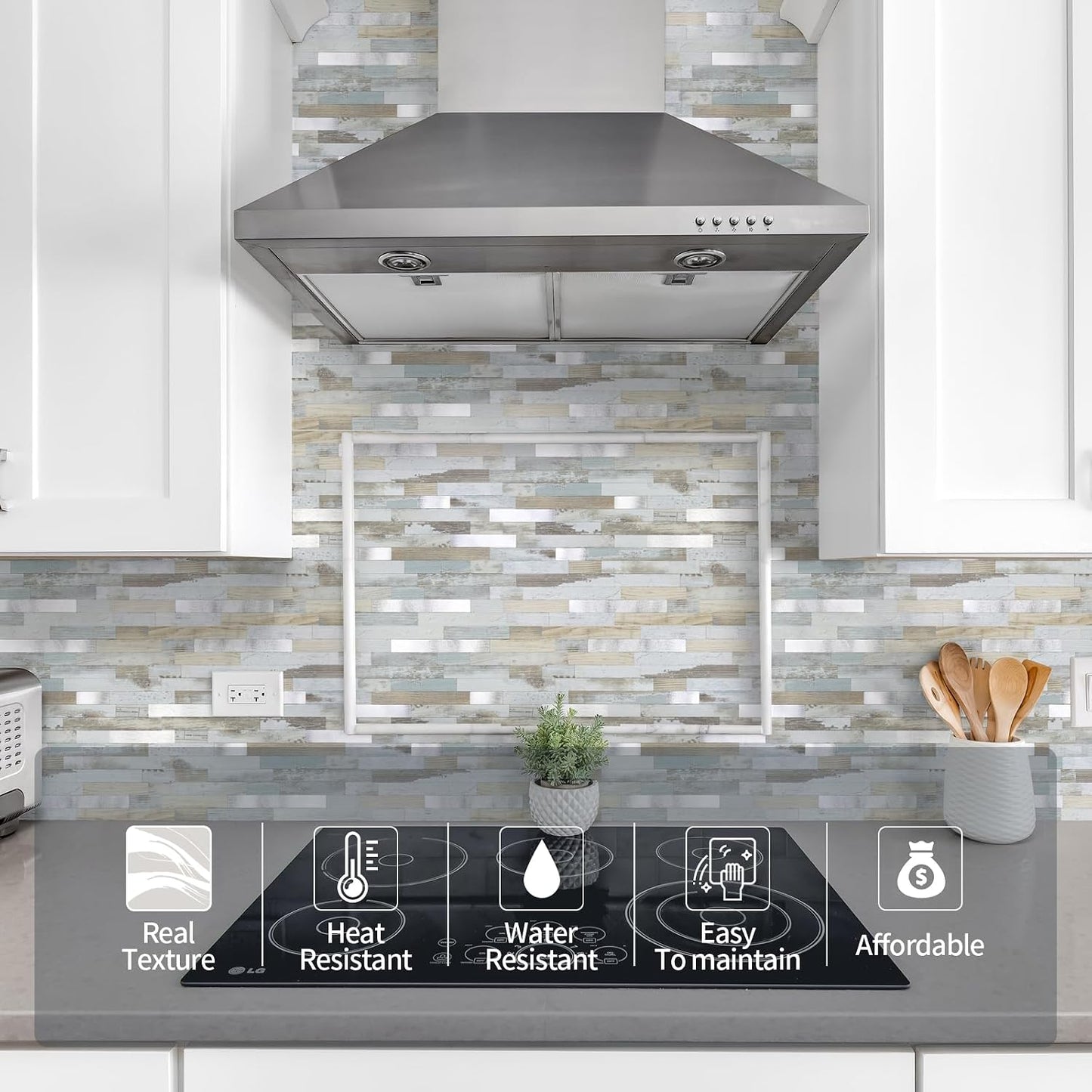 Yipscazo 2026 New Upgrade 11.34" X 11.57" Peel and Stick Backsplash, Stick on Backsplash Tiles for Kitchen, Bathroom, Fireplace (10 Sheets, Beige Rocks + Rose Gold)