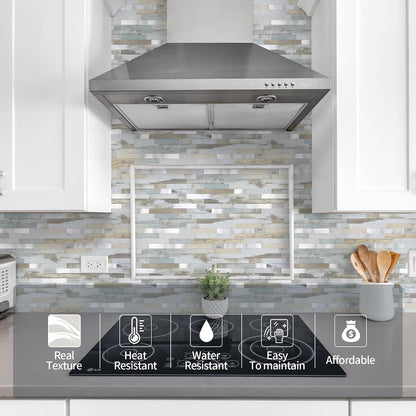 Yipscazo 2026 New Upgrade 11.34" X 11.57" Peel and Stick Backsplash, Stick on Backsplash Tiles for Kitchen, Bathroom, Fireplace (10 Sheets, Beige Rocks + Rose Gold)