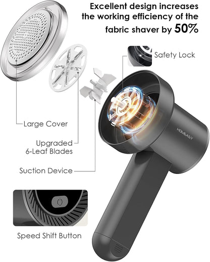 Fabric Shaver Fuzz Remover Rechargeable, HOMEASY Electric Lint Remover Shaver with 3 Blades & LED Digital Display, Sweater Couch Fabric Pill Shaver for Sweater, Couch, Furniture (White)
