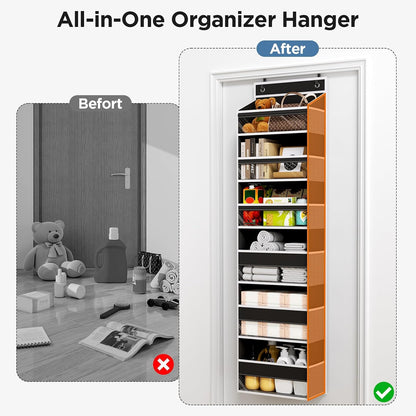 6 Tiers Over The Door Organizer, Heavy Duty Hanging Organizer Storage with Large Capacity Pockets, Behind Door Storage Hanging Shelves for Closet Wall Bathroom Bedroom Nursery Pantry, 1 Pack Grey